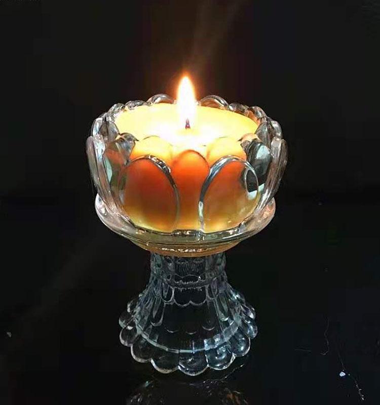 高脚莲花酥油灯 玻璃灯座 供佛 祈福灯 无烟蜡烛祭祀蜡烛酥油灯