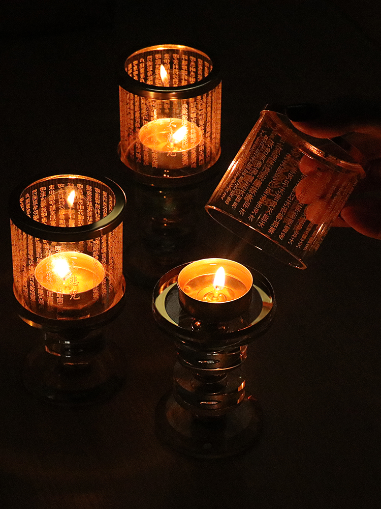 酥油灯座 融合大悲心经与水晶莲花设计的家居供灯燃灯架